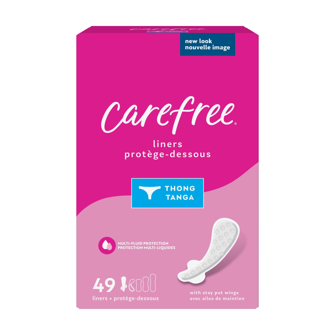 Carefree Thong Panty Liners With Wings – 49 Count, Unscented Carefree