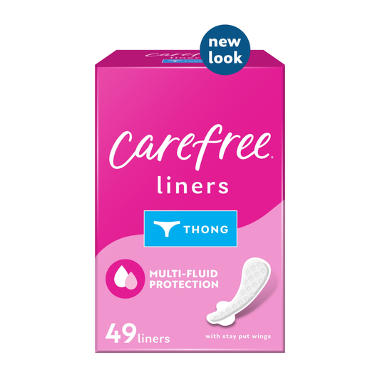 Carefree Thong Panty Liners With Wings – 49 Count, Unscented Carefree