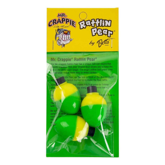 Betts Mr. Crappie Rattlin Pear Floats 1” Yellow Green – 3 Pack Mr. Crappie