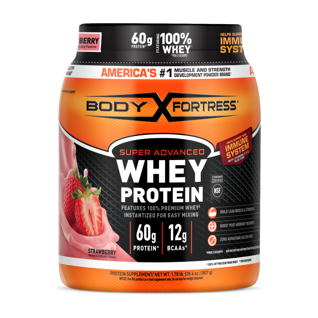 Body Fortress Super Advanced Whey Protein Powder – Strawberry 1.78 lbs Body Fortress