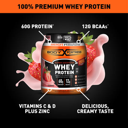 Body Fortress Super Advanced Whey Protein Powder – Strawberry 1.78 lbs Body Fortress