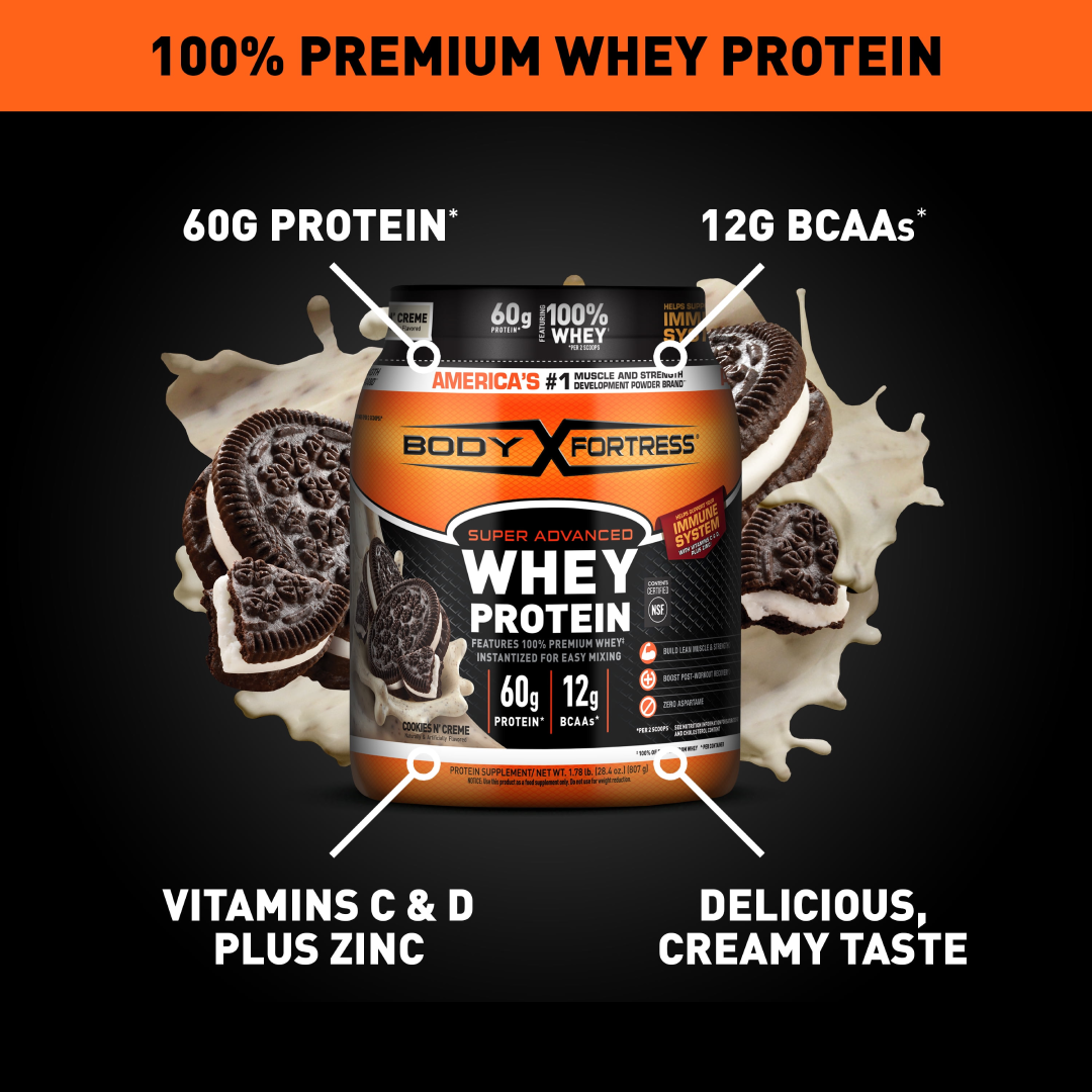 Body Fortress Super Advanced Whey Protein Powder – Cookies N’ Crème 1.78 lbs Body Fortress