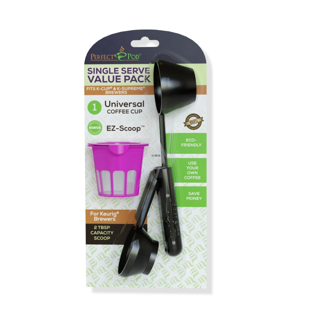 Perfect Pod Universal Fit Single Serve Coffee Filter – EZ-Scoop & Reusable K-Cup Value Pack Perfect Pod