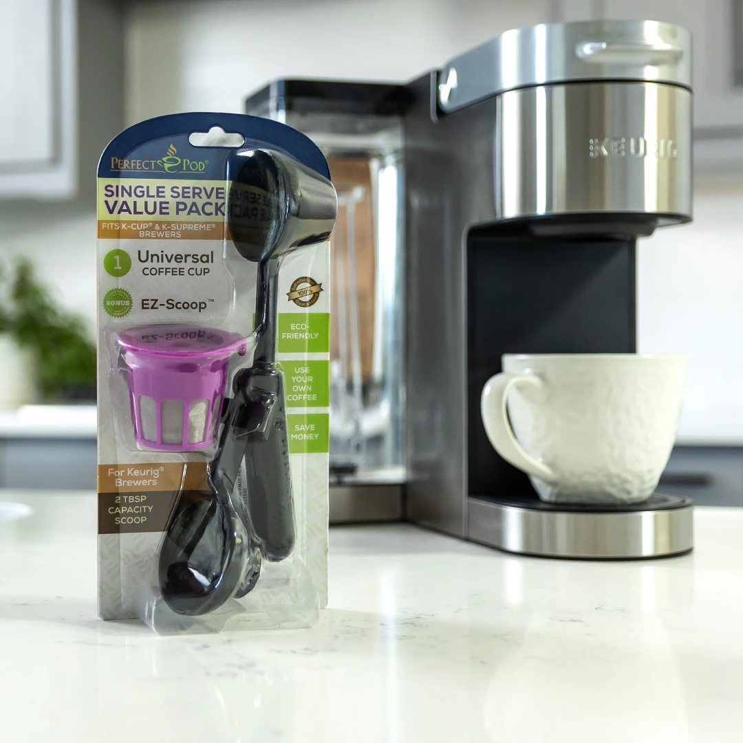 Perfect Pod Universal Fit Single Serve Coffee Filter – EZ-Scoop & Reusable K-Cup Value Pack Perfect Pod