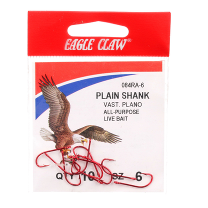 Eagle Claw 084RAH-6 Plain Shank Offset Hook – Red, Size 6 | Bass & Walleye Fishing Hook Eagle Claw