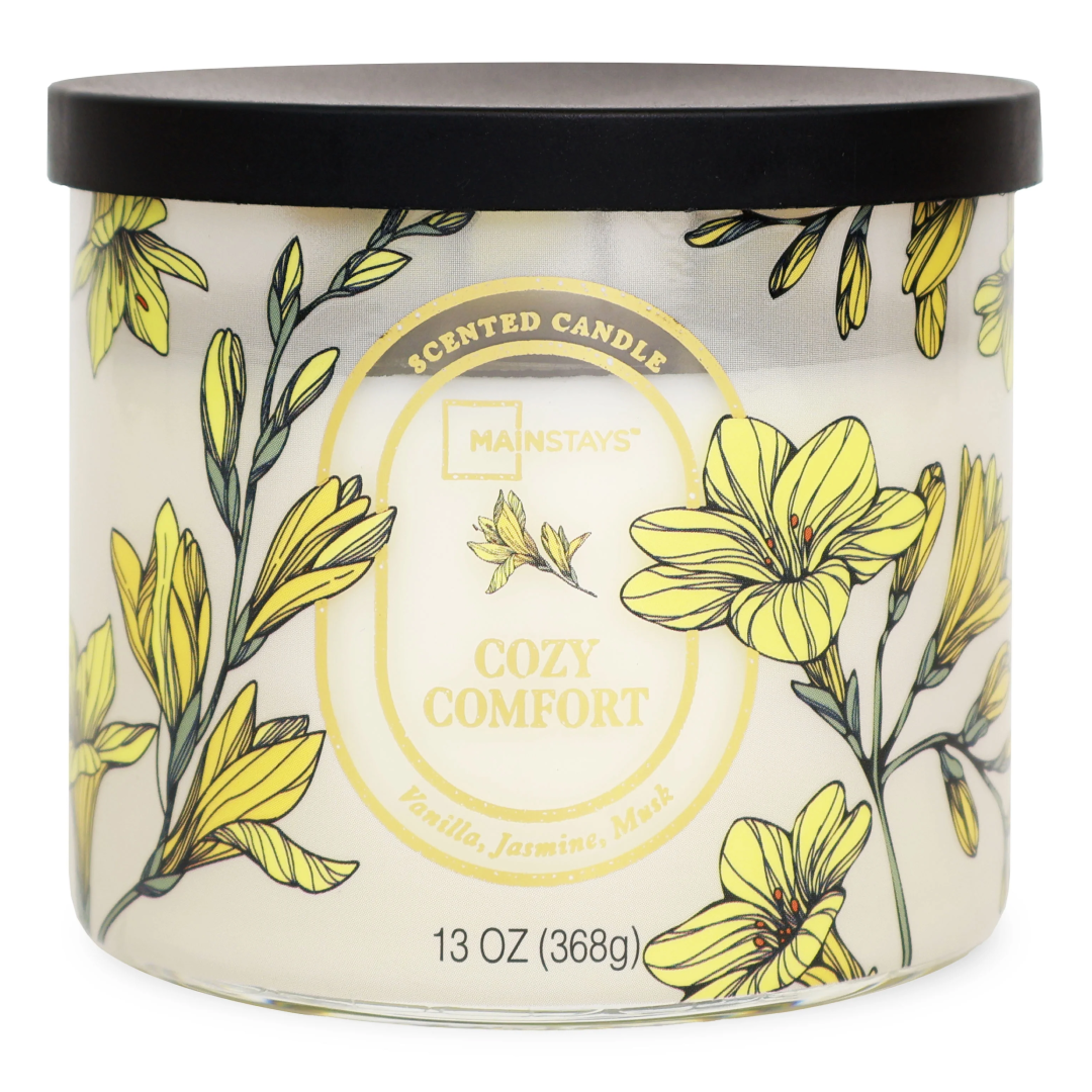 Mainstays 3-Wick Floral Scene Scented Jar Candle – Cozy Comfort, 13oz | Long-Lasting Home Fragrance Mainstays