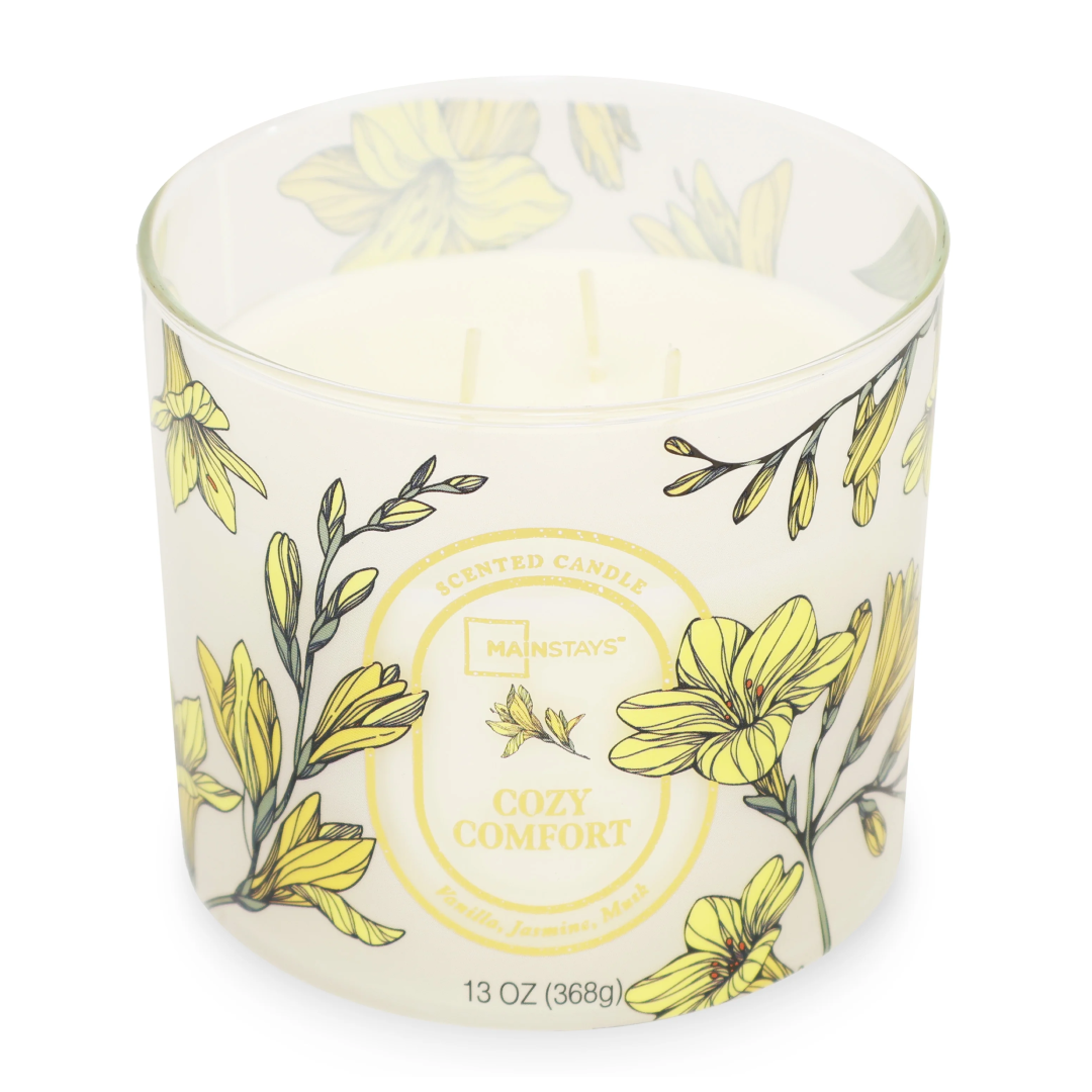 Mainstays 3-Wick Floral Scene Scented Jar Candle – Cozy Comfort, 13oz | Long-Lasting Home Fragrance Mainstays