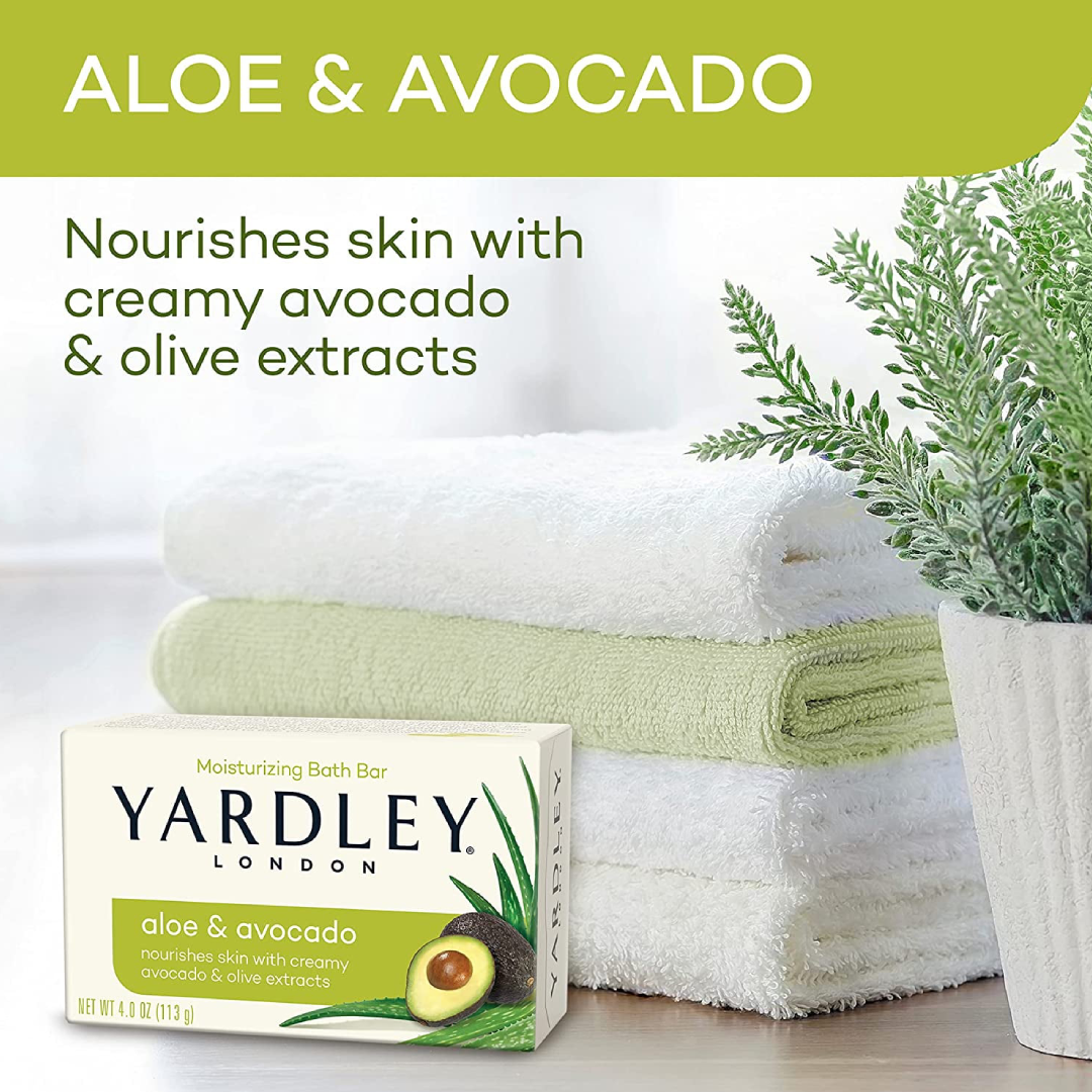 Yardley London Moisturizing Bath Bar Aloe & Avocado 4 oz | 4 Pack Gentle Hydrating Soap Yardley