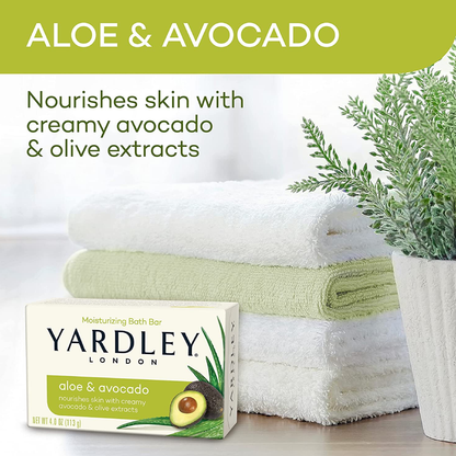 Yardley London Moisturizing Bath Bar Aloe & Avocado 4 oz | 4 Pack Gentle Hydrating Soap Yardley