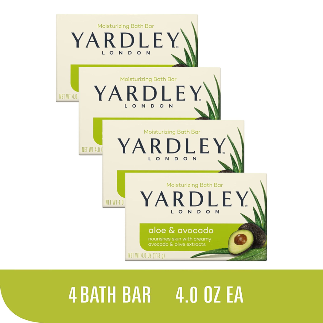 Yardley London Moisturizing Bath Bar Aloe & Avocado 4 oz | 4 Pack Gentle Hydrating Soap Yardley
