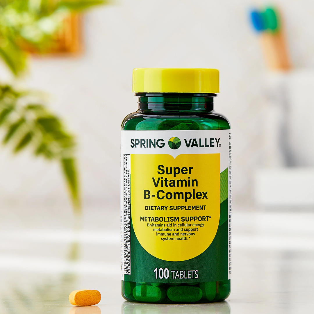 Spring Valley Super Vitamin B-Complex Supplement 100 Count | Energy & Nervous System Support Spring Valley