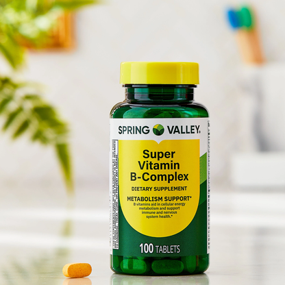 Spring Valley Super Vitamin B-Complex Supplement 100 Count | Energy & Nervous System Support Spring Valley