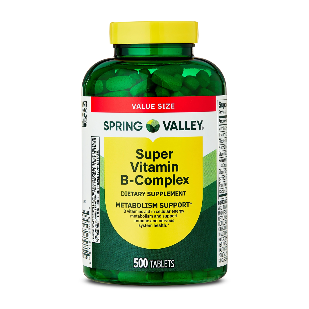 Spring Valley Super Vitamin B-Complex Supplement 500 Count | Energy & Nervous System Support Spring Valley