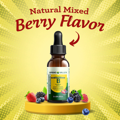 Spring Valley Sublingual Vitamin B Complex with B12 2 fl oz | Berry Flavor for Energy & Metabolism Support Spring Valley