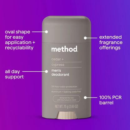 Method Solid Deodorant Cedar + Cypress 2.65 oz | Natural Aluminum-Free Odor Protection Method