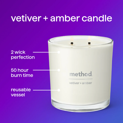 Method Premium Soy Candle Vetiver + Amber 14 oz | 2 Wick, Long-Lasting, Eco-Friendly Method