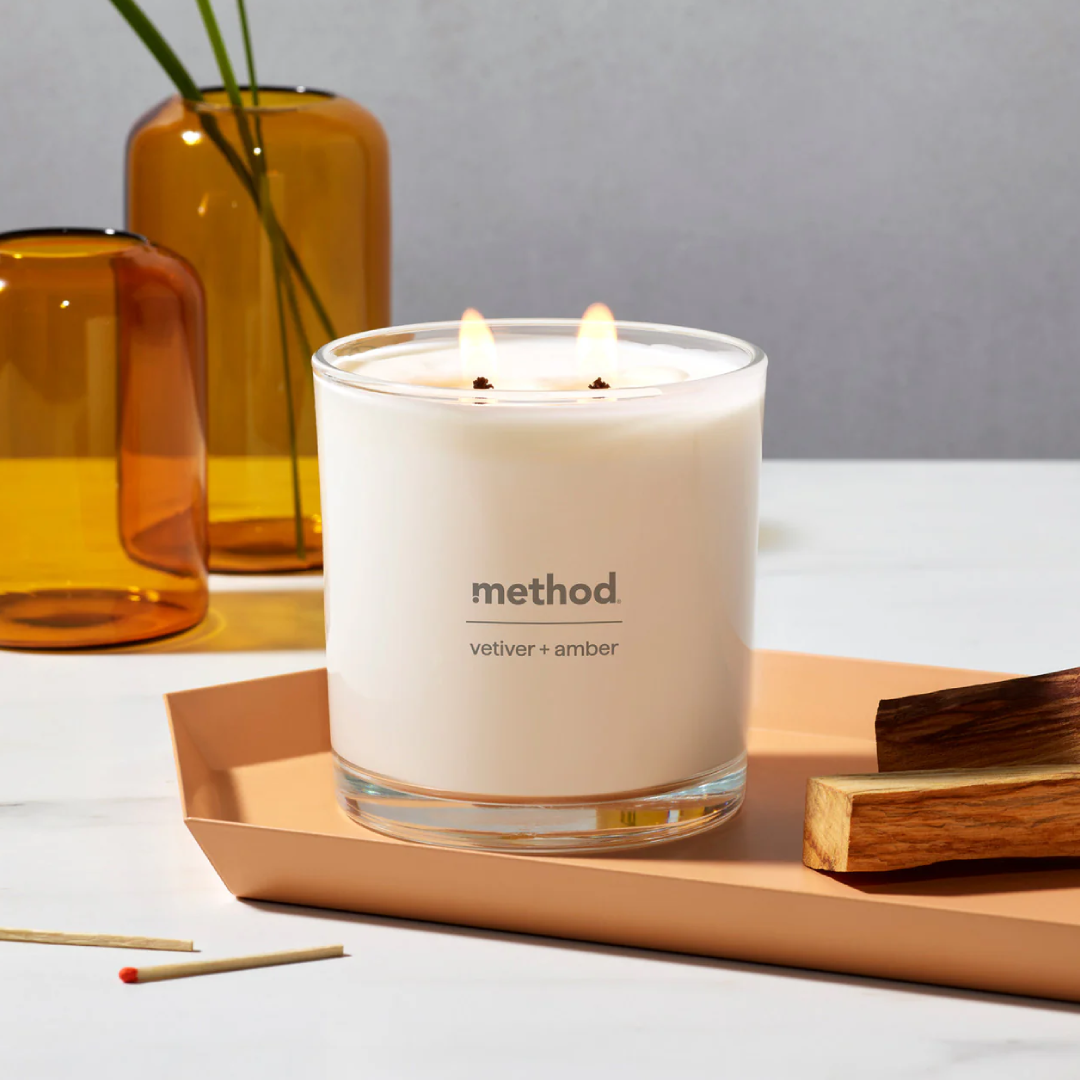 Method Premium Soy Candle Vetiver + Amber 14 oz | 2 Wick, Long-Lasting, Eco-Friendly Method