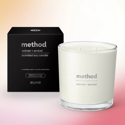 Method Premium Soy Candle Vetiver + Amber 14 oz | 2 Wick, Long-Lasting, Eco-Friendly Method