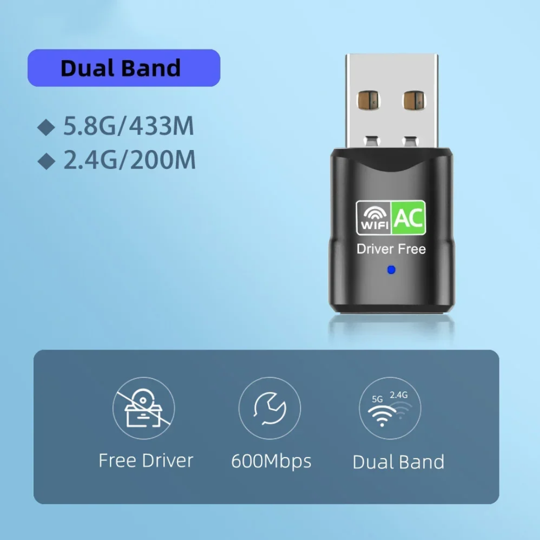 USB WiFi Adapter 600Mbps Dual Band 2.4G & 5.8GHz – AC Wireless USB Dongle MegoDeals