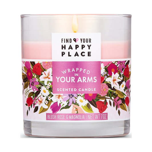 Find Your Happy Place Wrapped In Your Arms Candle – Blush Rose & Magnolia (7 oz) Find Your Happy Place