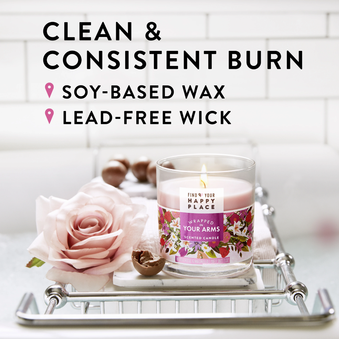 Find Your Happy Place Wrapped In Your Arms Candle – Blush Rose & Magnolia (7 oz) Find Your Happy Place