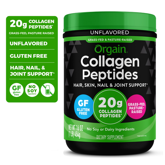 Orgain Hydrolyzed Grass-Fed Collagen Peptides Powder 20g, Unflavored – Premium Skin, Hair, Nail & Joint Support Supplement (1lb) Orgain