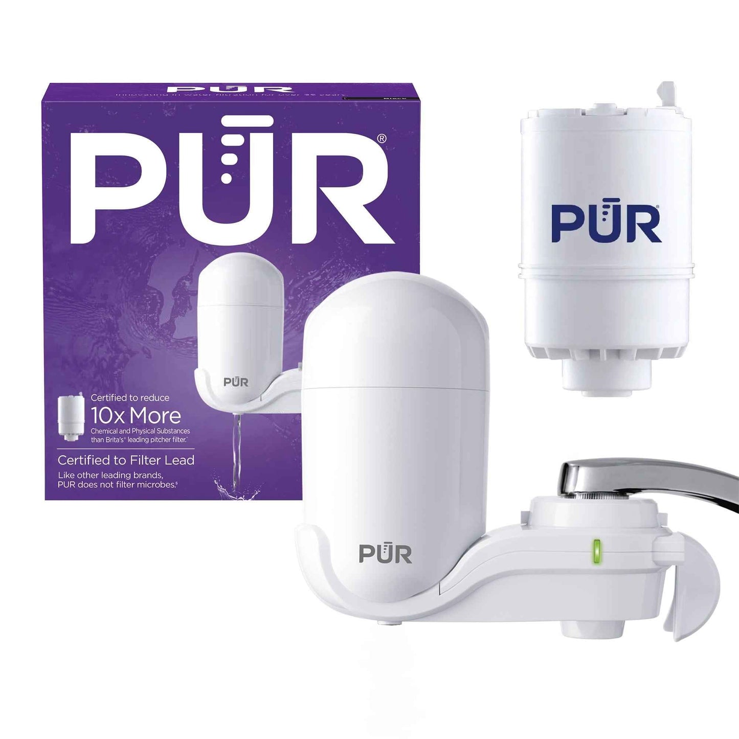 PUR FM3333B Vertical Faucet Mount Water Filtration System – White
