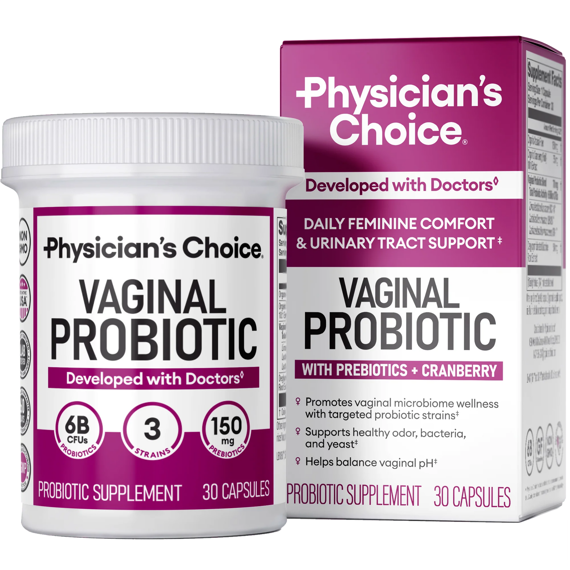 Physician's Choice Vaginal Probiotic for Women – 6 Billion CFU, Supports pH Balance & Odor Control – 30 Count