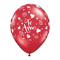 Qualatex 11" Round Party Balloons – 6 Count “Te Amo” Swirling Hearts Design