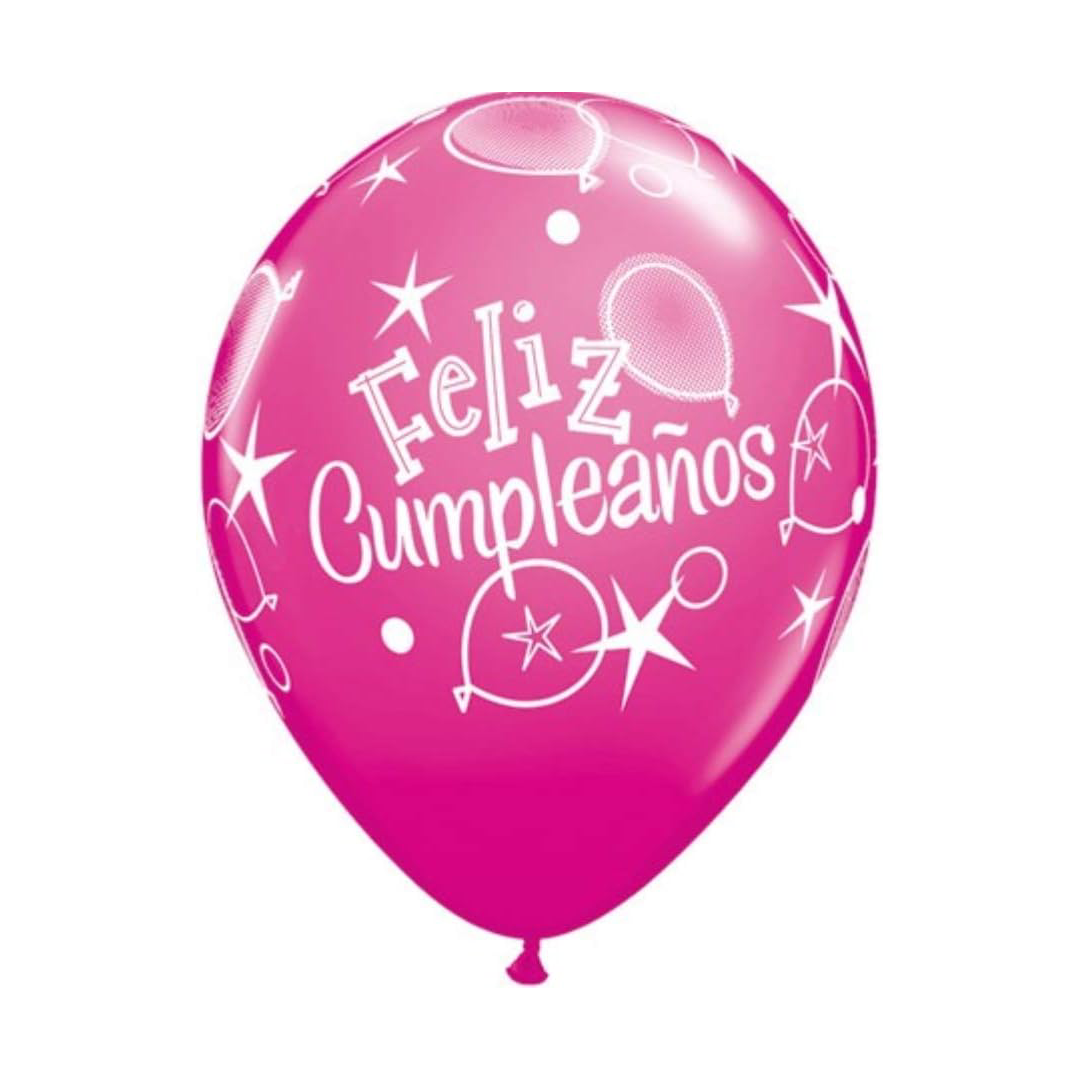 Qualatex 11" Round Party Balloons – Assorted 6 Count “Feliz Cumpleaños” Balloons