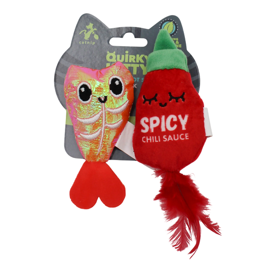 Quirky Kitty Purracha Hot Sauce & Shrimp Cat Plush Toy (2-Pack) Quirky Kitty