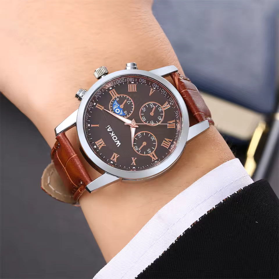Men's Luxury Quartz Watch – Waterproof, Luminous, Leather Strap, Business & Sport Style