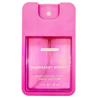 Scent Theory Raspberry Mango Hand Sanitizer Spray - 1 fl oz Travel Size with Tropical Scent & Moisturizers for Daily Hygiene