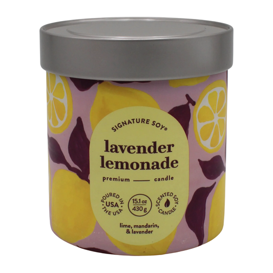 Candle container with lavender lemonade design