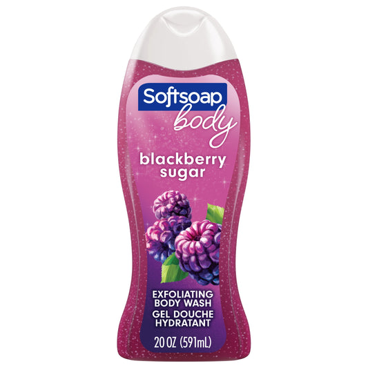 Softsoap Exfoliating Body Wash, Blackberry Sugar – Gently Cleanses & Polishes for All Skin Types – 20 fl oz Bottle