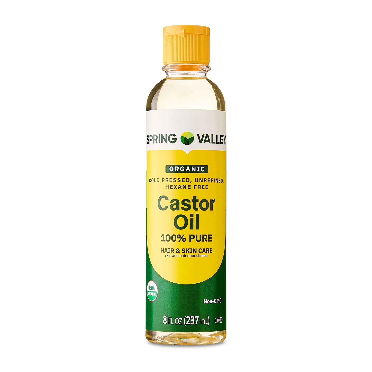 Spring Valley Cold-Pressed Castor Oil – Organic, Unrefined & Hexane-Free – For Hair, Skin & Brows – 8 fl oz