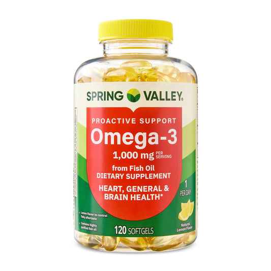 Spring Valley Proactive Support Omega-3 Fish Oil – 1000 mg, 120 Softgels – Heart, Brain & General Health
