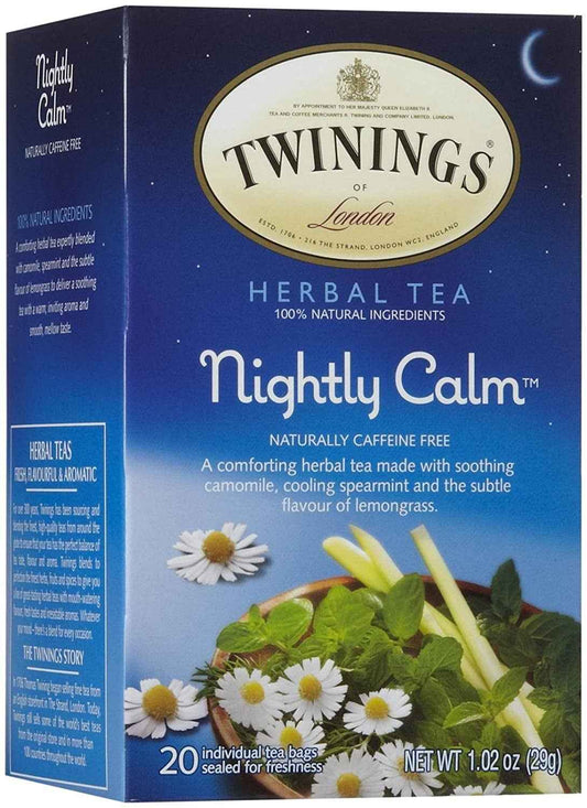 Twinings Nightly Calm Herbal Tea – Caffeine-Free, 20 Tea Bags