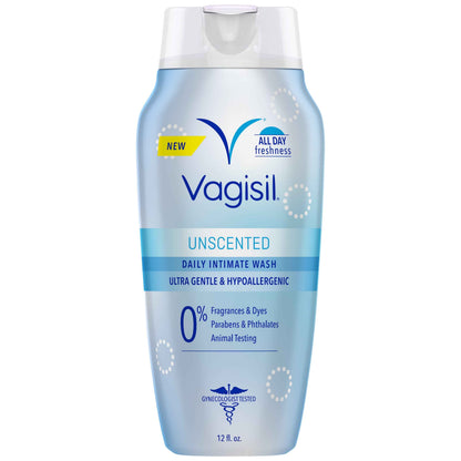 Vagisil Feminine Wash for Intimate Hygiene, Unscented – 12 oz, Gentle pH-Balanced Vaginal Cleanser