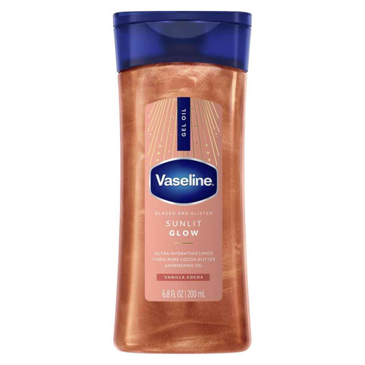 Vaseline Glazed & Glisten Shimmering Body Gel Oil, Sunlit Glow – Vanilla & Cocoa Butter, 6.8 oz Vaseline