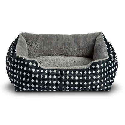 VibrantLife Plush Cuddler Pet Bed – Portable Dog & Cat Bed, Black & White Diamonds, 19" × 15"