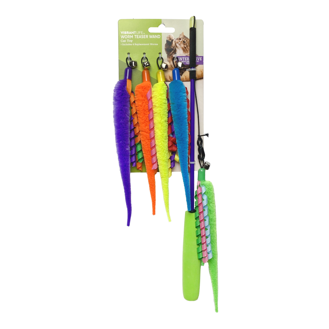 Vibrant Life Expandable Worm Teaser Wand Cat Toy – Interactive Cat Toy Vibrant life