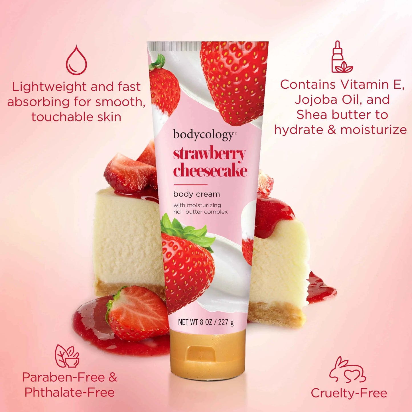 Bodycology Shea Butter Body Cream – Strawberry Cheesecake, 8 oz | Rich Moisturizing Body Lotion