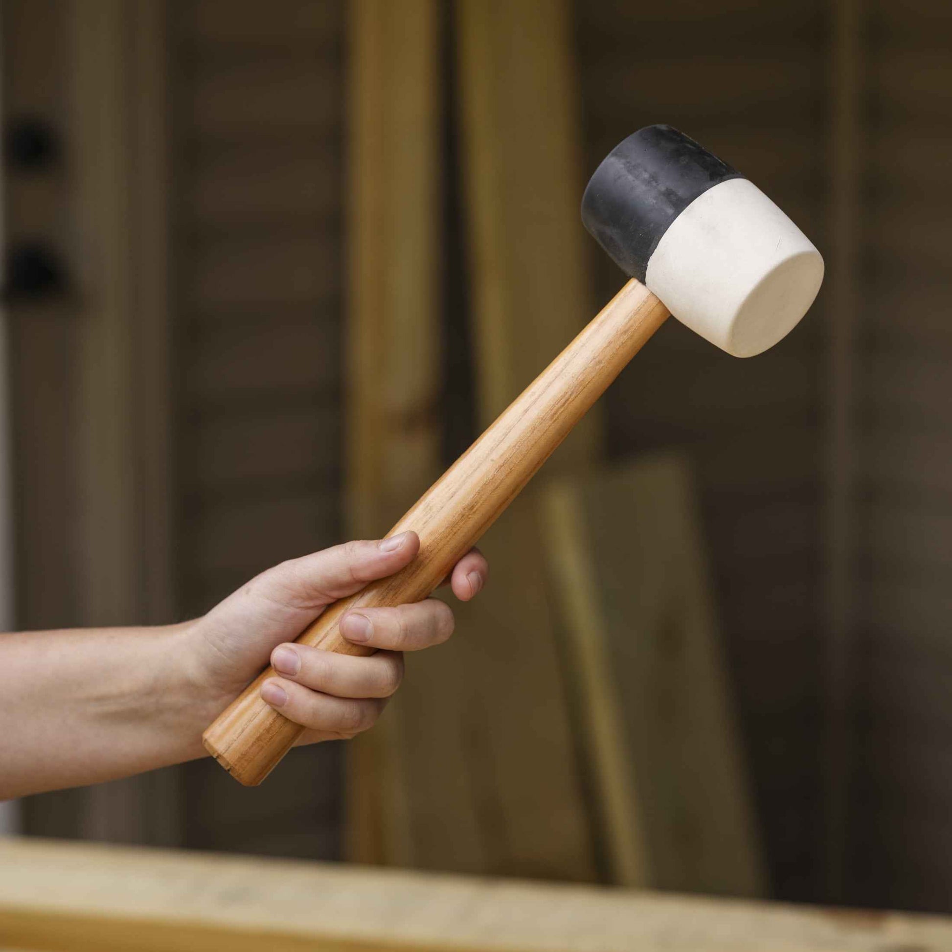 Hyper Tough 16 oz. Double Headed Rubber Mallet | Dual Non-Marring (Black & White) Face Hammer | Hardwood Handle
