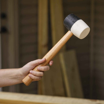 Hyper Tough 16 oz. Double Headed Rubber Mallet | Dual Non-Marring (Black & White) Face Hammer | Hardwood Handle