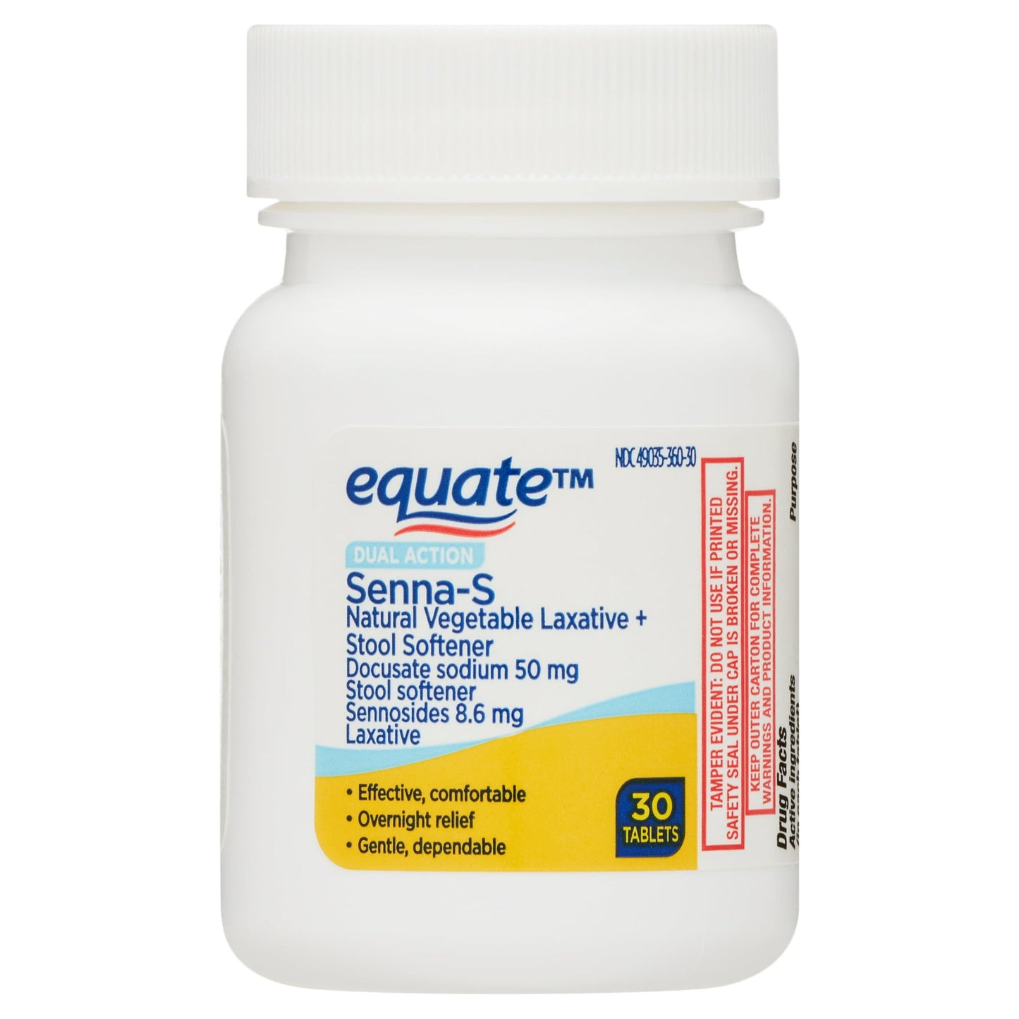 Equate Senna-S Laxative and Stool Softener Tablets for Constipation, 30 Count