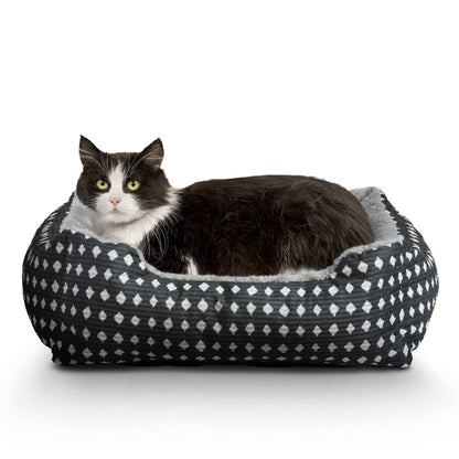 VibrantLife Plush Cuddler Pet Bed – Portable Dog & Cat Bed, Black & White Diamonds, 19" × 15"