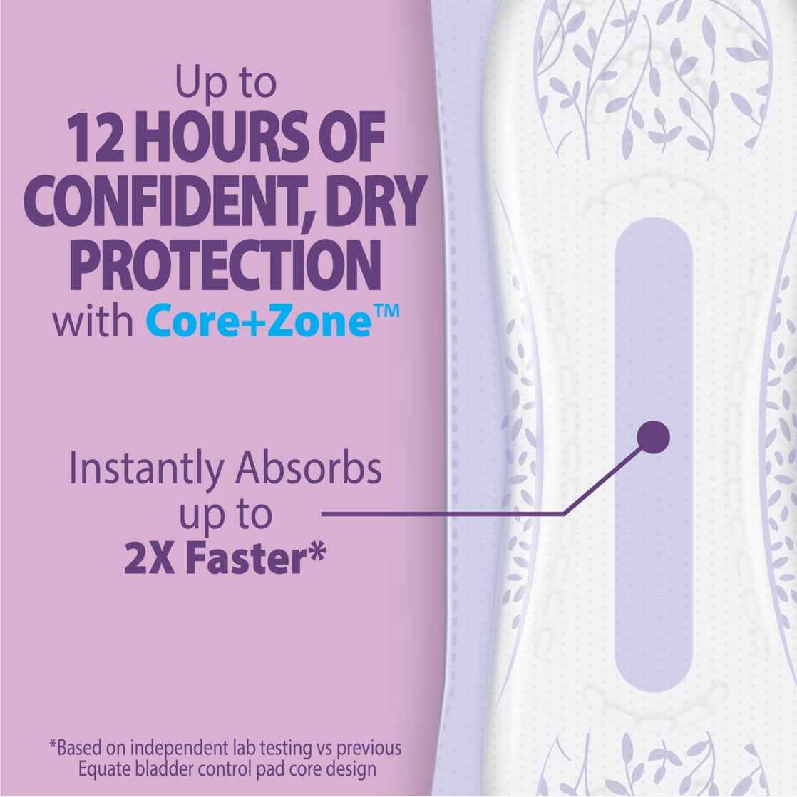 Equate Options Women’s Incontinence Pads, Maximum Absorbency, Long Length, 72 Count