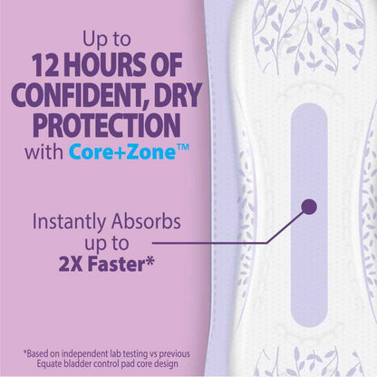 Equate Options Women’s Incontinence Pads, Maximum Absorbency, Long Length, 72 Count