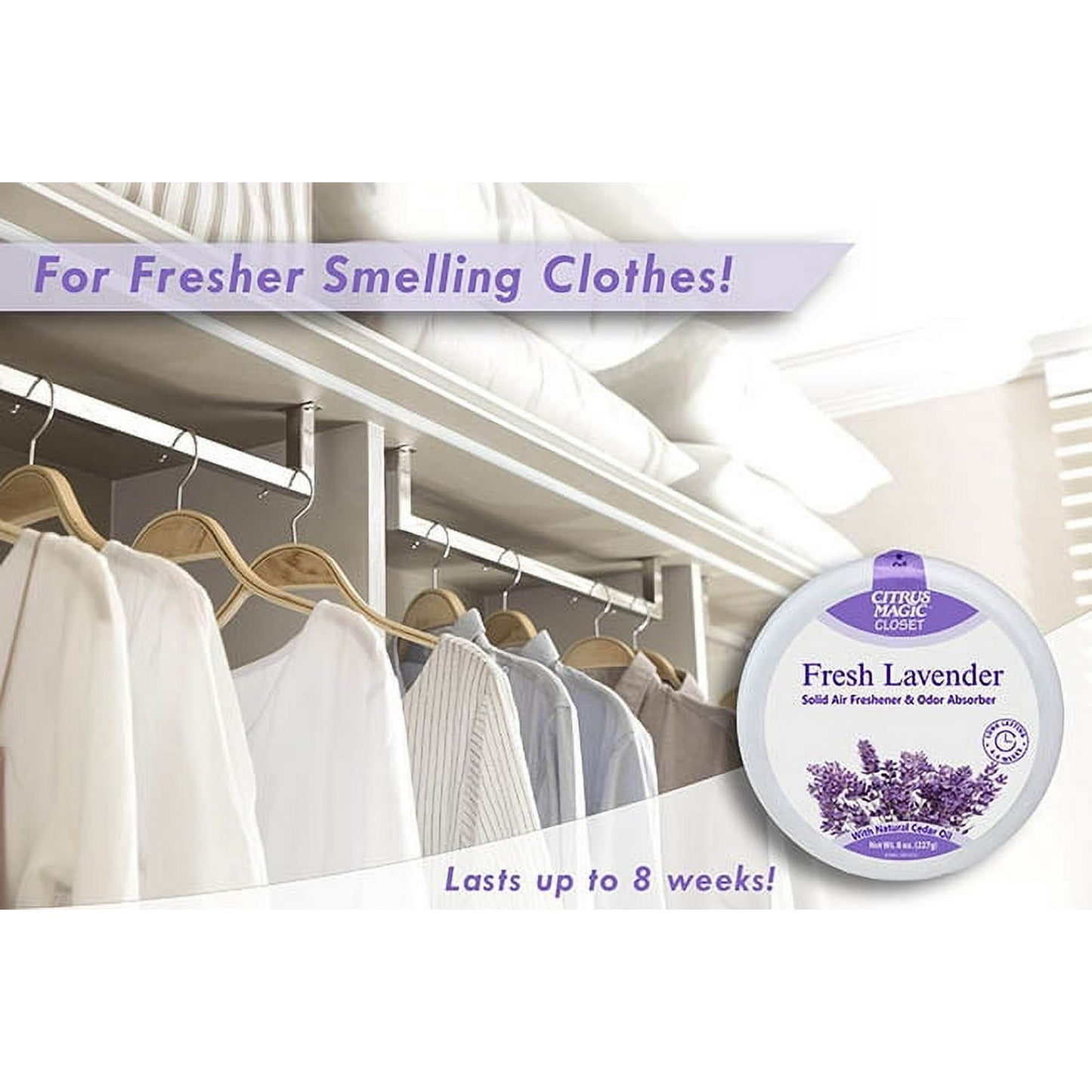 Citrus Magic For Closets Odor Absorbing Solid Air Freshener, Fresh Lavender, 8-Ounce — Case of 6